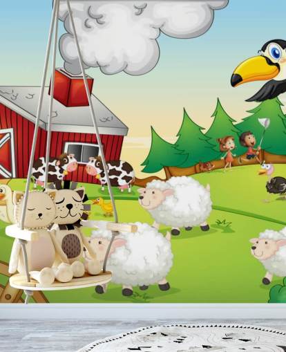 Papel de parede de fazenda de animais de desenho animado