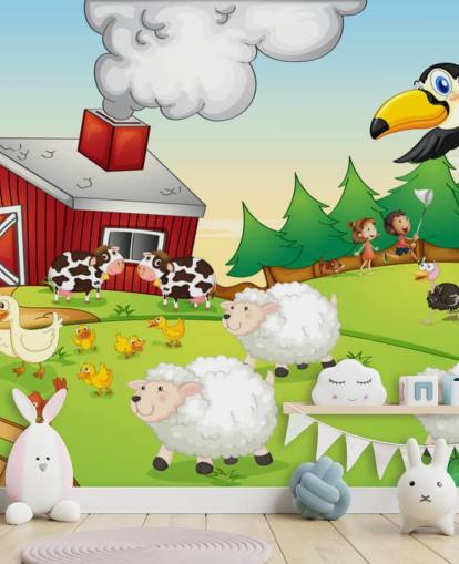 Papel de parede de fazenda de animais de desenho animado
