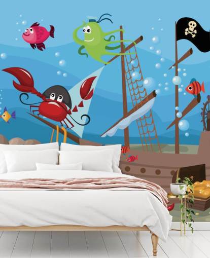 Cartoon Fish on a Pirate Ship Wallpaper