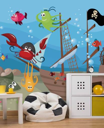 Fondo de pantalla de dibujos animados de peces en un barco pirata Fondo de pantalla de dibujos animados de peces en un barco pirata