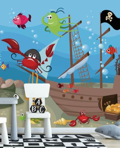 Tecknad fisk på ett piratskepp tapet Tecknad fisk på ett piratskepp tapet
