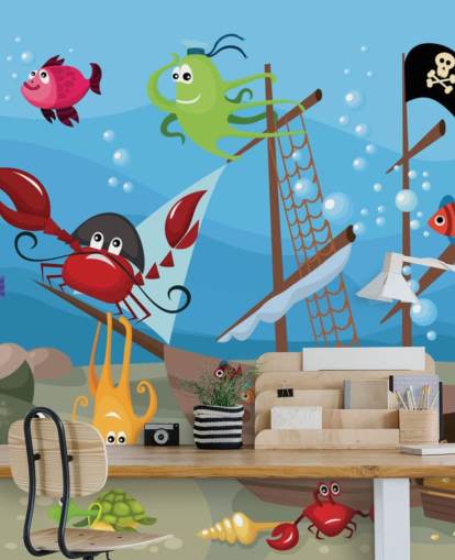 Tecknad fisk på ett piratskepp tapet Tecknad fisk på ett piratskepp tapet