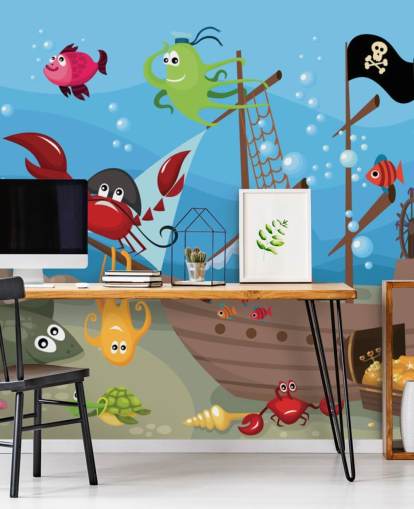 Cartoon Fish on a Pirate Ship Wallpaper
