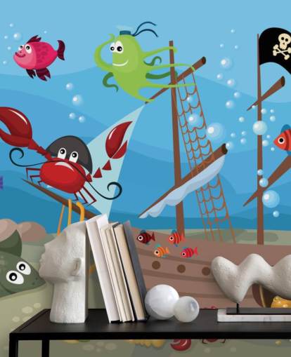 Cartoon Fish on a Pirate Ship Wallpaper