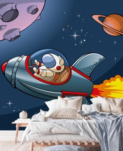 Cartoon Astronaut in Rocket Wallpaper Cartoon Astronaut in Rocket Wallpaper