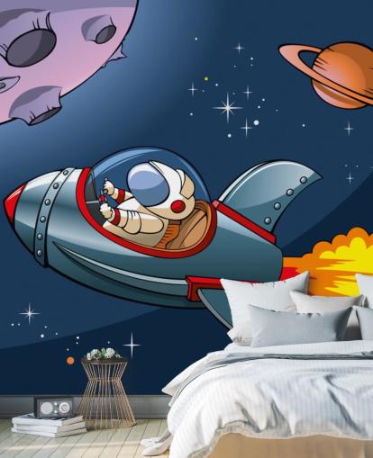 Zeichentrick-Astronaut im Raketentapete