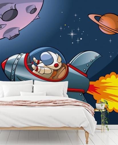 Fond d'écran de dessin animé Astronaute dans une fusée
