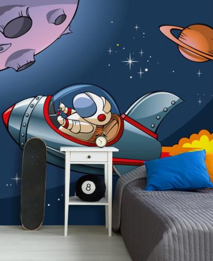 Zeichentrick-Astronaut im Raketentapete