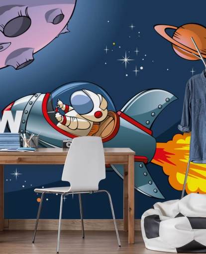 Tegneserie astronaut i raket tapet