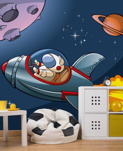 Fondo de pantalla de dibujos animados de astronauta en cohete