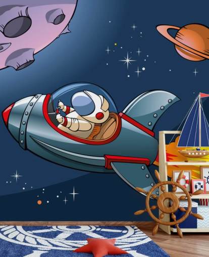 Tegneserie astronaut i rakettbakgrunn