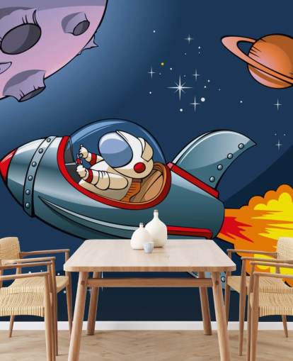 Fondo de pantalla de dibujos animados de astronauta en cohete Fondo de pantalla de dibujos animados de astronauta en cohete