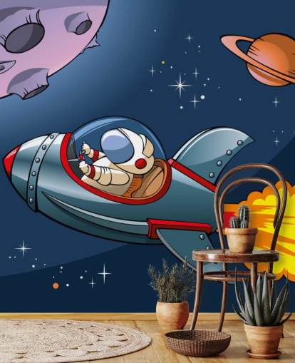Papel de parede de astronauta de desenho animado em Rocket Papel de parede de astronauta de desenho animado em Rocket