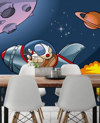 Sfondo del cartone animato Astronauta in un razzo