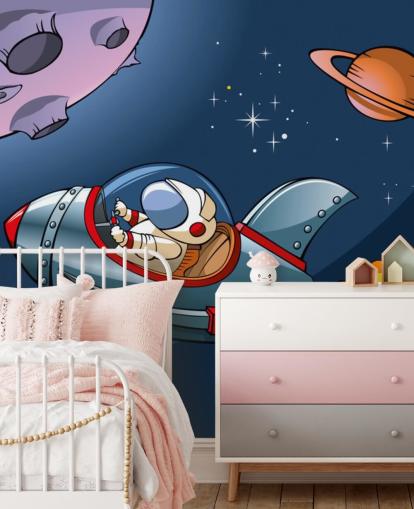 Cartoon Astronaut in Rocket Wallpaper