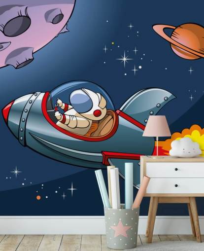 Sfondo del cartone animato Astronauta in un razzo