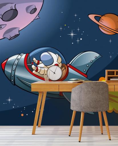 Fondo de pantalla de dibujos animados de astronauta en cohete