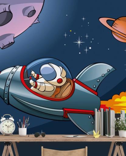 Fondo de pantalla de dibujos animados de astronauta en cohete