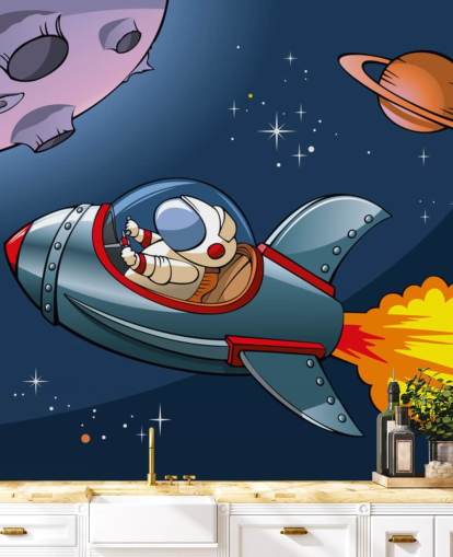 Tecknad astronaut i rakettapet Tecknad astronaut i rakettapet