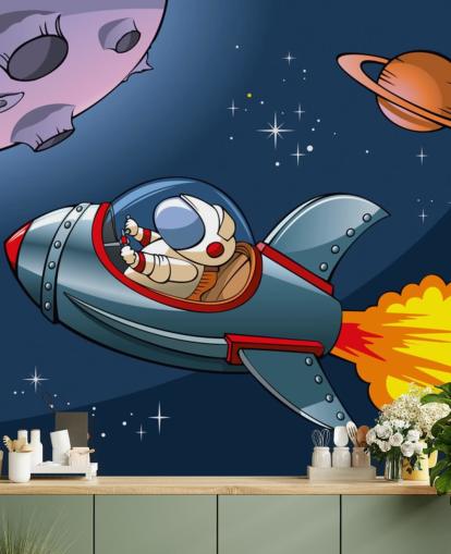Fond d'écran de dessin animé Astronaute dans une fusée