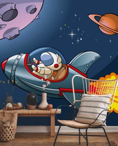 Zeichentrick-Astronaut im Raketentapete
