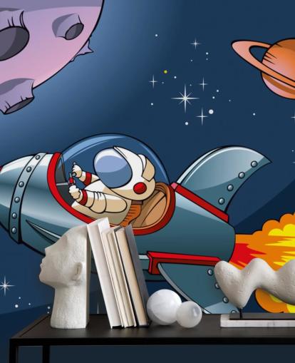 Fondo de pantalla de dibujos animados de astronauta en cohete