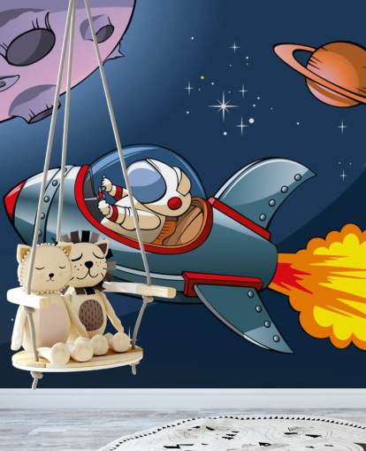 Tegneserie astronaut i rakettbakgrunn Tegneserie astronaut i rakettbakgrunn