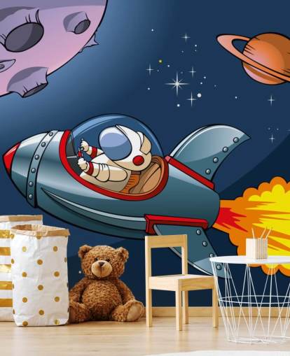 Tecknad astronaut i rakettapet
