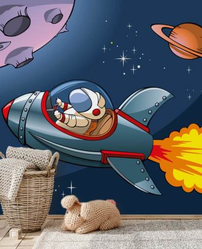 Tecknad astronaut i rakettapet