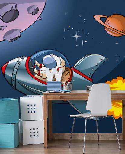 Tecknad astronaut i rakettapet