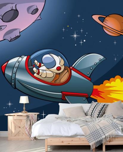 Cartoonastronaut met raketachtergrond Cartoonastronaut met raketachtergrond