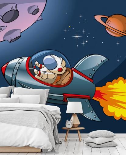 Sfondo del cartone animato Astronauta in un razzo