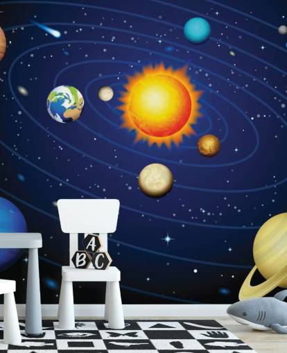 Carta da parati murale con sistema solare colorato