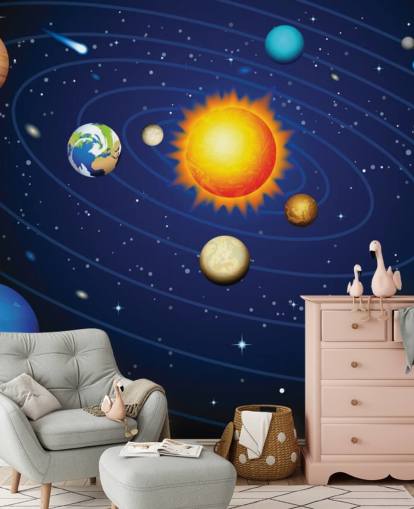 Kleurrijke muurschildering van het zonnestelsel