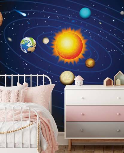 Carta da parati murale con sistema solare colorato