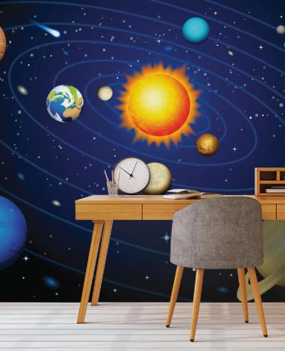 Kleurrijke muurschildering van het zonnestelsel