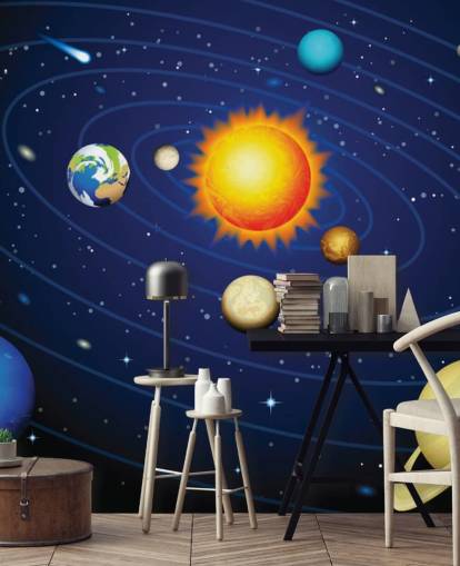 Papier peint mural coloré du système solaire