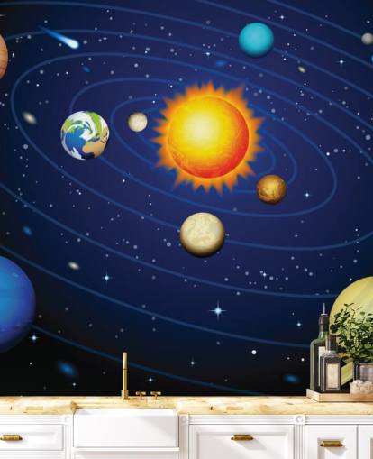 Carta da parati murale con sistema solare colorato