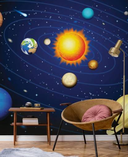 Carta da parati murale con sistema solare colorato