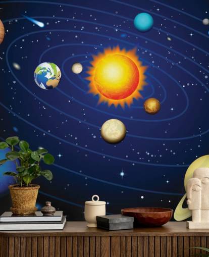 Carta da parati murale con sistema solare colorato