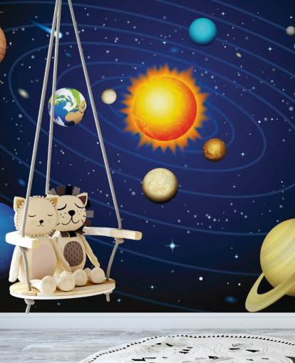 Fargerikt solsystem veggmaleri Fargerikt solsystem veggmaleri