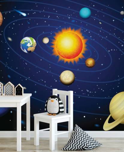 Papier peint mural coloré du système solaire