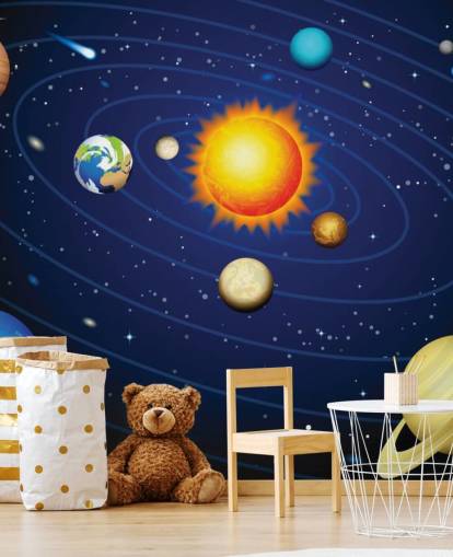 Värikäs aurinkokunnan seinämaalaus taustakuva Värikäs aurinkokunnan seinämaalaus taustakuva