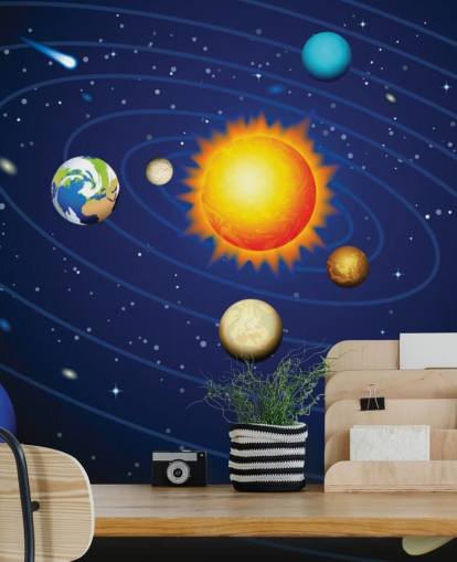 Kleurrijke muurschildering van het zonnestelsel