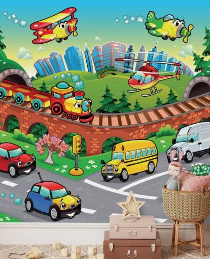 Papier peint de voiture de dessin animé