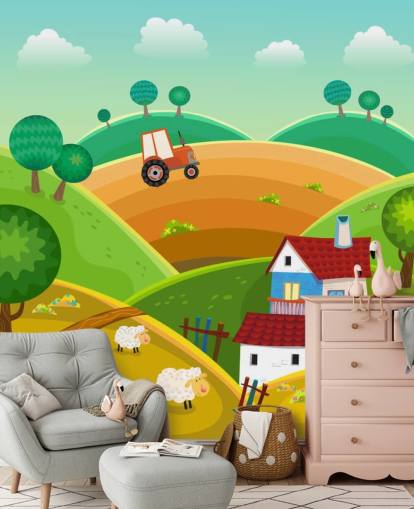 Papier peint de ferme adapté aux enfants