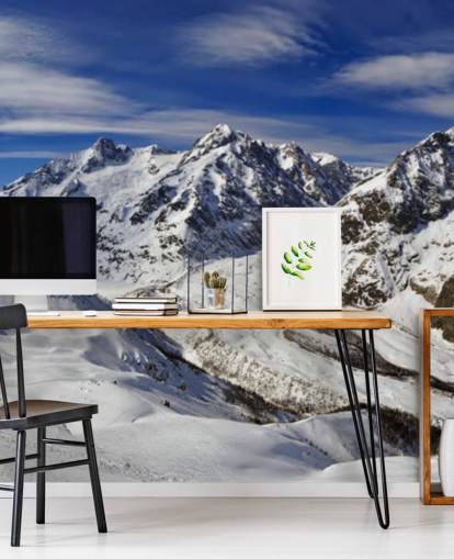 Snødekte fjell og blå himmel Mural Snødekte fjell og blå himmel Mural