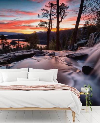 Pink and Blue Waterfall and Lake Wall Mural