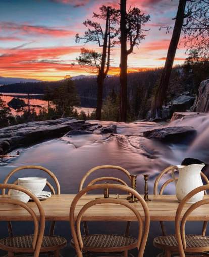 Decorazione murale con cascata e lago rosa e blu Decorazione murale con cascata e lago rosa e blu