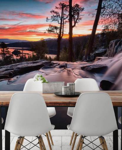 Decorazione murale con cascata e lago rosa e blu Decorazione murale con cascata e lago rosa e blu